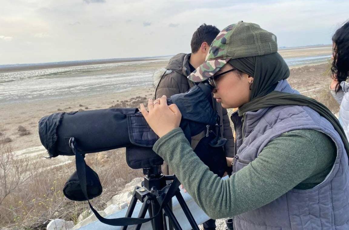 Field researcher surveying a coastal habitat
